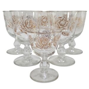 🟢 Libbey Rose Bouquet Water Goblets Set of 6 Glasses Vintage MCM